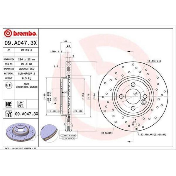 2X Disco Freno Brembo 09.A047.3X Per Mini Hatchback (R56) Clubman (R55) 44Mm-image