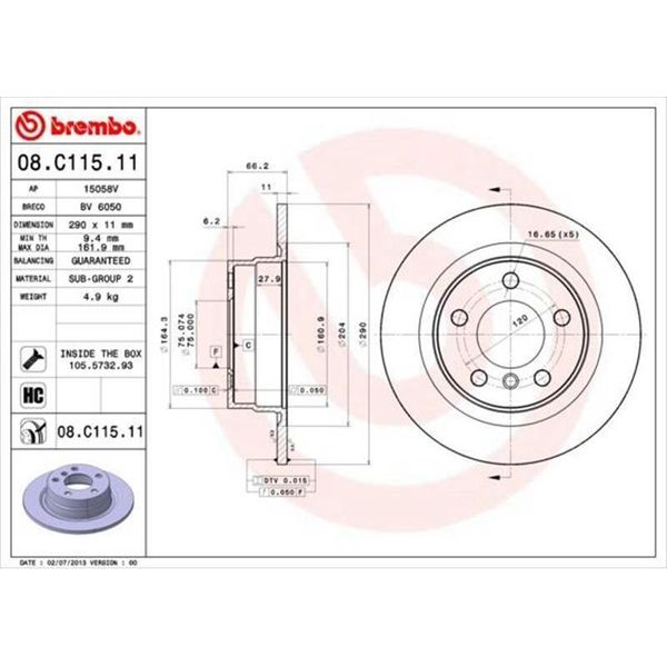 2X Disco Freno Brembo 08.C115.11 Per Bmw 1 Hatchback (F20) 1 Hatchback (F21)-image
