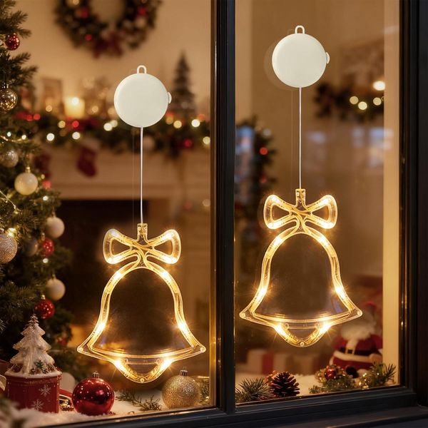 2 Pezzi Led Campana Luce Catena Finestra Luce Con Ventosa Per Partito Natale Appeso Finestra Decorazione-image