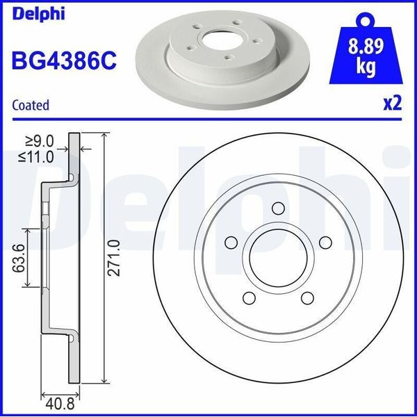 2X Delphi Disco Freno BG4386C Per Ford Focus Iii Turnier Focus Iii 40 8Mm 271Mm-image