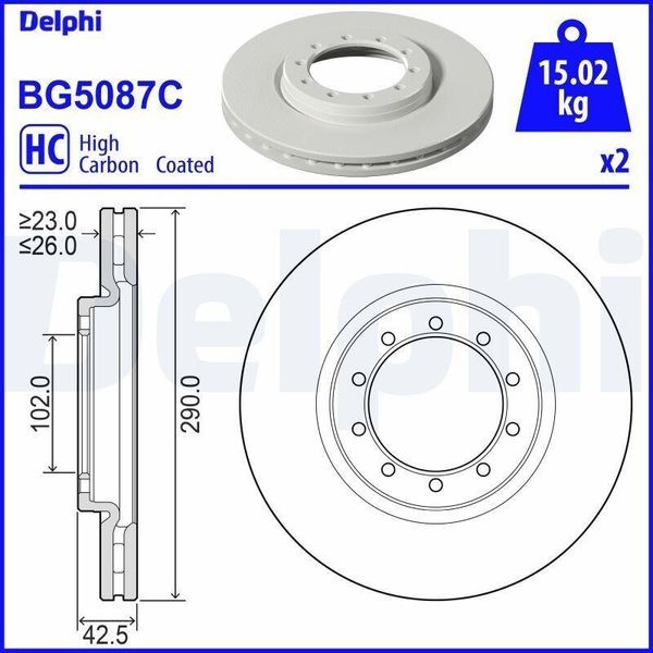 2X Disco Freno Delphi BG5087C Per Furgone Renault Master Pro (Fh__) 42 5 Mm-image