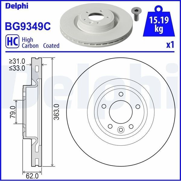 2X Disco Freno Delphi BG9349C Per Land Rover Range Rover Sport (L494) 62Mm-image