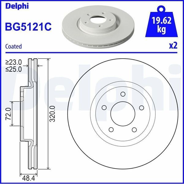 2X Disco Freno Delphi BG5121C Per Mazda 3 (Bk) 3 (Bl) 3 Notchback (Bk) 48 4Mm-image