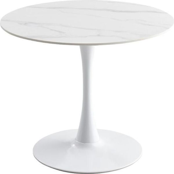 Casadolce Interla 1 Tavolo Da Pranzo, Bianco, 90X75 Cm, Motivo Marmo, Pietra Sinterizzata, Base A Colonna In Metallo-image