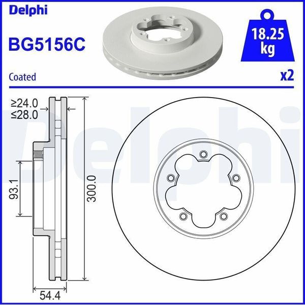 2X Delphi Disco Freno BG5156C Per Ford Transit MK-7 Van Transit MK-7 Bus-image