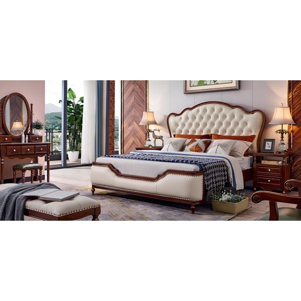 Letto Matrimoniale Letti Struttura Letto Legno Camera Da Letto Matrimoniale Bianco Classico Nuovo-image