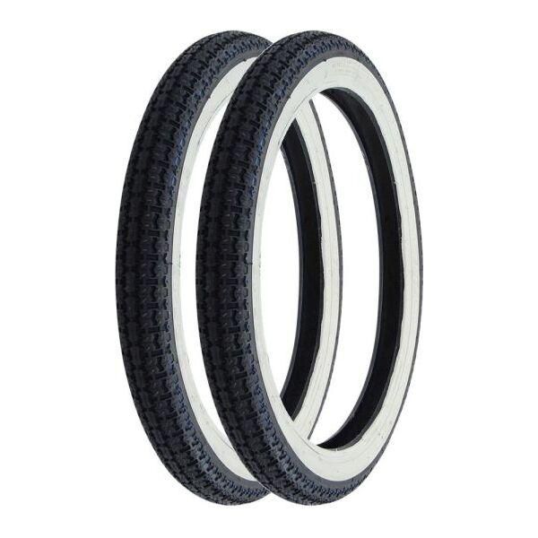 2X Pneumatico A Parete Bianca 2,25 - 16 // 2 1/4 X 16 // 20 X 2,25 Per Ciclomotore Mokick Hercules, Kreidler, Puch-image