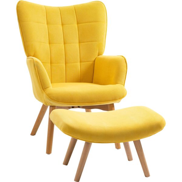 Fortuna Lai Poltrona Relax Poltrona Lounge Poltrona Con Poggiapiedi In Giallo, Poltrona Con Braccioli E Gambe In Legno, Effetto Corda Per Una Seduta Confortevole-image