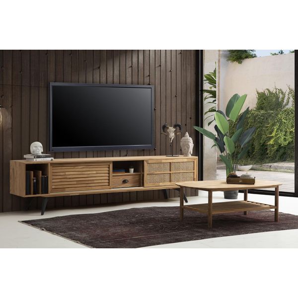 Porta Tv Rtv Tavolino Basso In Legno Marrone Set Soggiorno Moderno-image