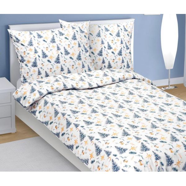 Biancheria Da Letto In Cotone - Natale - Bianco, Blu, Oro - 140X200, 70X90-image