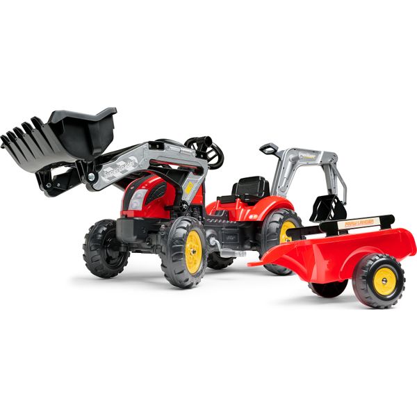 Trattore A Pedali Falk Vintage 2058N Con Benna, Scavatrice E Rimorchio, Rosso-image