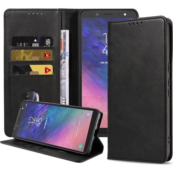 Smartphonica Samsung Galaxy A6 2018 Custodia In Ecopelle Con Chiusura Magnetica E Porta Carte A Libro - Nero-image