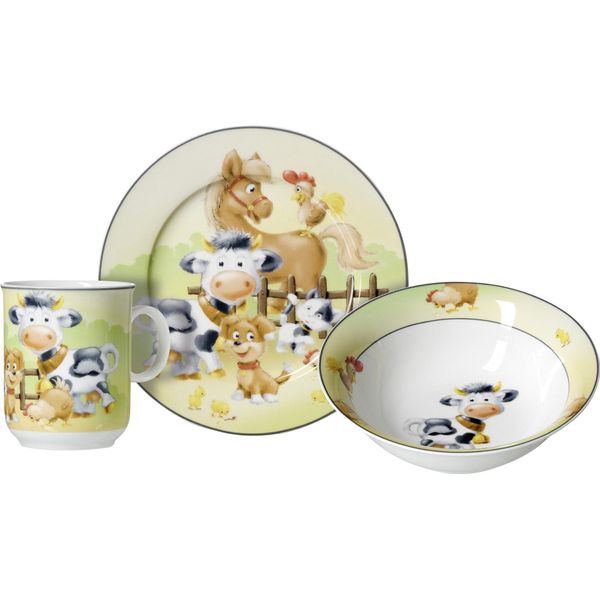 Ritzenhoff & Breker Tiere Kinderset Hoftiere, 3-Tlg., Becher, Schale, Teller, Geschirr, Kinder, Porzellan, 428308-image