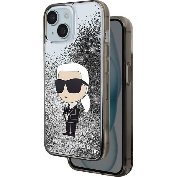 Karl Lagerfeld, Custodia Protettiva Floating Ikonik Glitter Apple Iphone 15 Plus, Argento-image