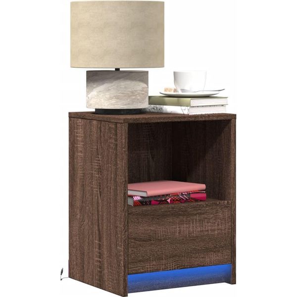 Vidaxl Comodino Con Luci Led Materiale In Legno Effetto Rovere Marrone-image