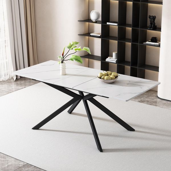 Tavolo Da Pranzo Rettangolare Flieks Con Gambe In Metallo, Tavolo Da Sala Da Pranzo, Tavolo Da Cucina Allungabile, Tavolo Da Lavoro Con Gambe A X, 180X70X76 Cm, Bianco-image