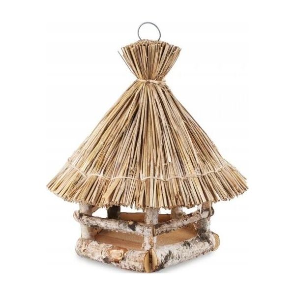 Mangiatoia Per Uccelli In Legno, 35 Cm, Resistente Alle Intemperie, Rustica, In Piedi/Sospensibile-image