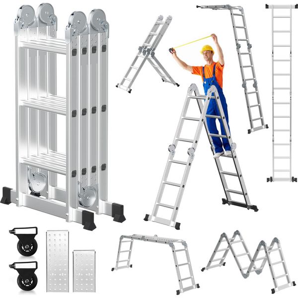 Aopunly Scala Multiuso Scala Multifunzionale Scala Pieghevole 4X3 360Cm Scala Telescopica Scala A Telaio Scala Singola Scala A Gradini Scala Domestica Scala In Alluminio-image