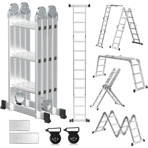 Tolletour Scala Pieghevole Multiuso Scala Di Prolunga 4X3 Gradini Fino A 150 Kg Alluminio-image