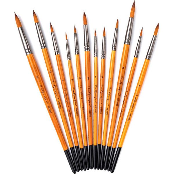 Set Di Pennelli In Nylon 12Pcs Per Artisti, Acrilico, Acquerello, Guazzo, Pittura Del Viso, Pennelli Rotondi Per Studenti E Pittori-image