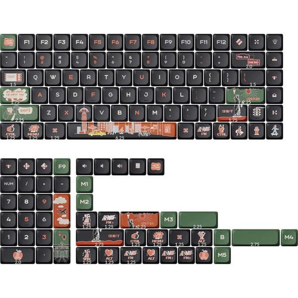 Keychron Set Di Copritastiera Per Tastiera Meccanica Us Ansi, Basso Profilo Lsa Dye-Sub Pbt Set Completo Di Copritastiera New York (133 Tasti)-image