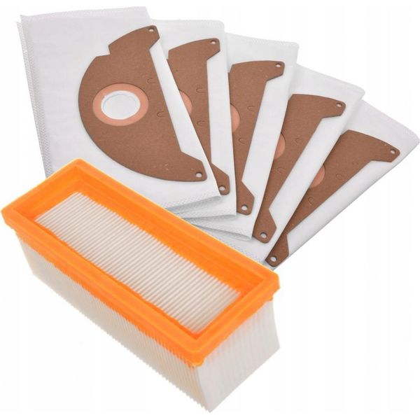 Filtro Aria + 5 Sacchetti Per La Polvere Per Aspirapolvere Karcher A 2501 Se 3001 Se 5.100 (Sostituisce I Codici 6.904-322.0, 6.414-498.0)-image