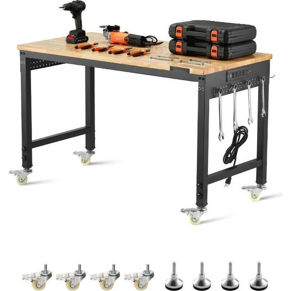 Banco Da Lavoro 907 Kg - Tavolo Da Lavoro Con Presa - Pannello A Innesto 1220X610X711-1003 Mm - Robusto Tavolo Da Officina-image