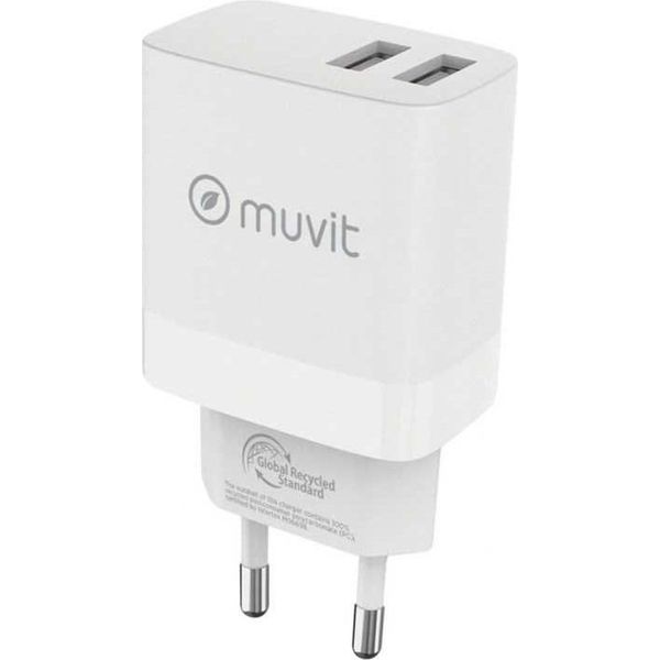 Muvit For Change Caricatore Da Parete Usb 3.4A Trasparente, Bianco Trasparente, Bianco Taglia Unica-image