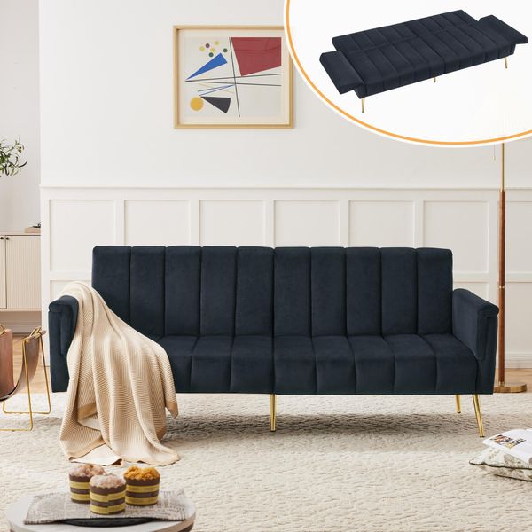 Merax Divano Letto Con Funzione Letto, Divano Letto Pieghevole Divano Letto Pieghevole Con Funzione Letto, Schienale Ospite Inclinabile 105°/140°/180°, 184 X 71 X79Cm, Nero-image