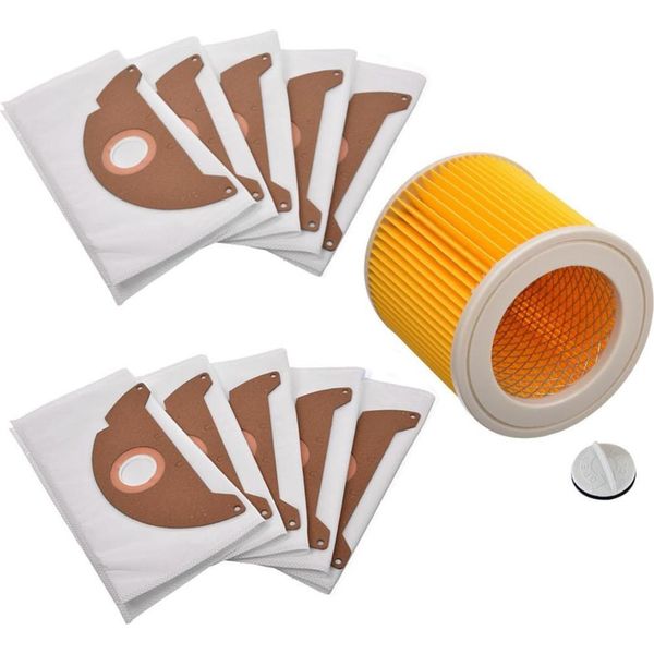10X Sacchetto Per La Polvere In Microfibra Sintetica + Filtro Aria Rinforzato Per Aspirapolvere Krcher A 2004, A 2024 E A 2054-image