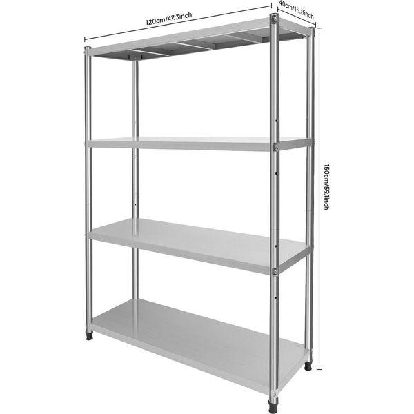 Scaffale Da Cucina - Ripiano Per Stoviglie - Acciaio Inox 201 - Dimensioni 120X40X150 Cm - Carico Massimo 50 Kg. Carico Massimo 50 Kg-image