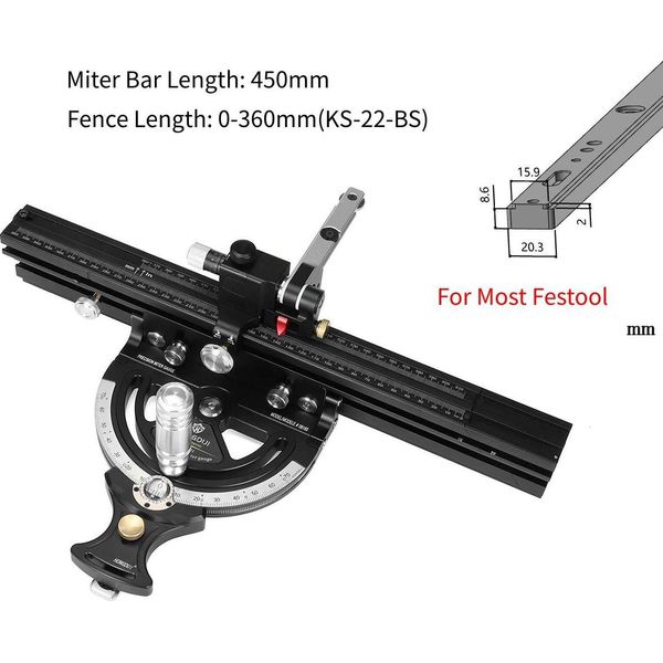 Guida Per Troncatrice Con Righello Per Sega Da Banco Piccola - HD-MG21-BS Set - Regolabile 360-610 Mm - Angolo Di 50° - Lega Di Alluminio - Rosso/Argento-image