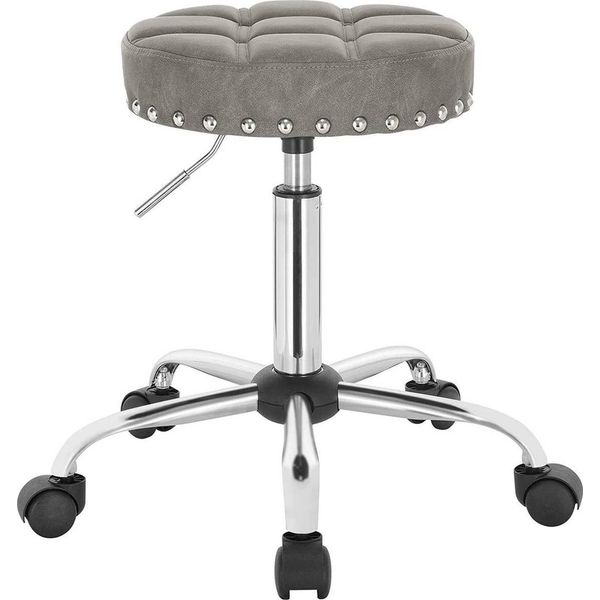 Happyment Sgabello Ergonomico Berlin - Regolabile In Altezza - Su Rotelle - Sgabello Da Bar / Sedia Da Lavoro - Pelle Finta - Grigio-image