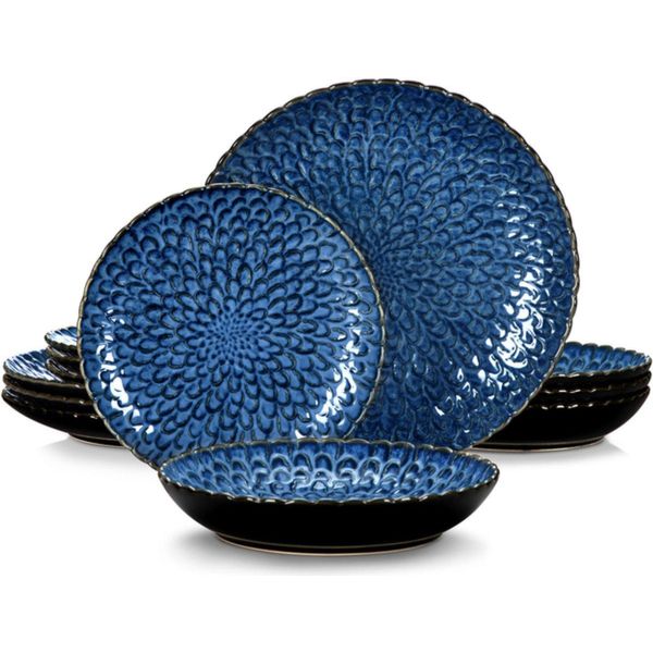 Happyment Set Di Stoviglie Deluxe - 8 Persone - Porcellana - 24 Pezzi - Servizio Da Tavola Per 8 Persone - Blu-image