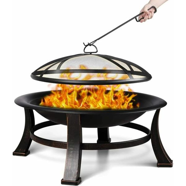 Focolare Da Esterno - Focolare Rotondo Ø 76 Cm - Alimentazione A Legna - Griglia Per Barbecue - Parascintille - Poker-image