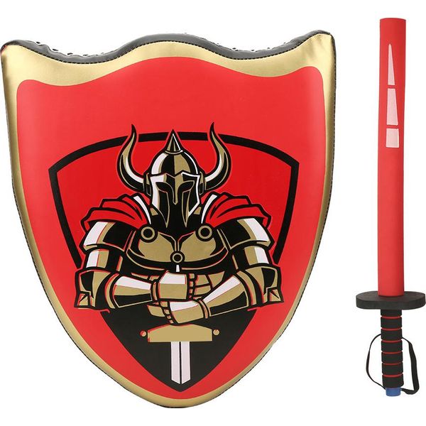 Scudo E Spada Da Cavaliere Per Bambini In Pu, Per Taekwondo E Giochi Di Ruolo, Set Rosso-image