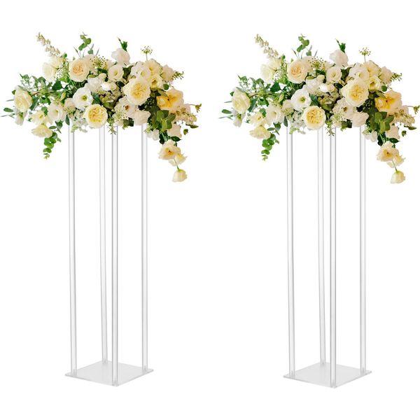 Decorazione Per Matrimonio In Vetro Acrilico: Portafiori Con Vaso Cilindrico, Composizione Floreale-image