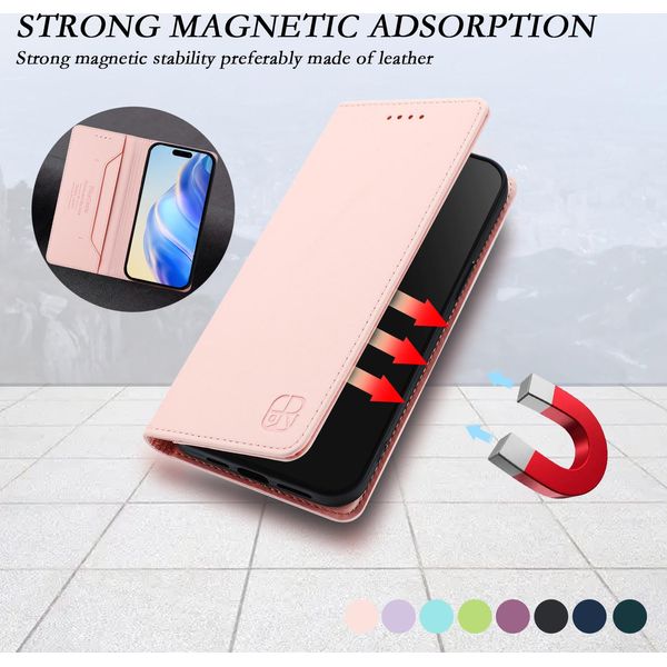 Custodia In Pelle Per Tecno Pova 7 4G, Flip Case Con Slot Per Carte, Portafoglio E Supporto Rosa-image