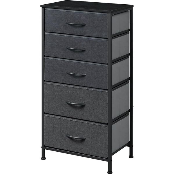 Happiq Cassettiera Stretta Con 5 Cassetti In Tessuto - Cassettiera - Armadio Per Camera Da Letto, Cucina, Ufficio O Soggiorno - Grigio Scuro-image