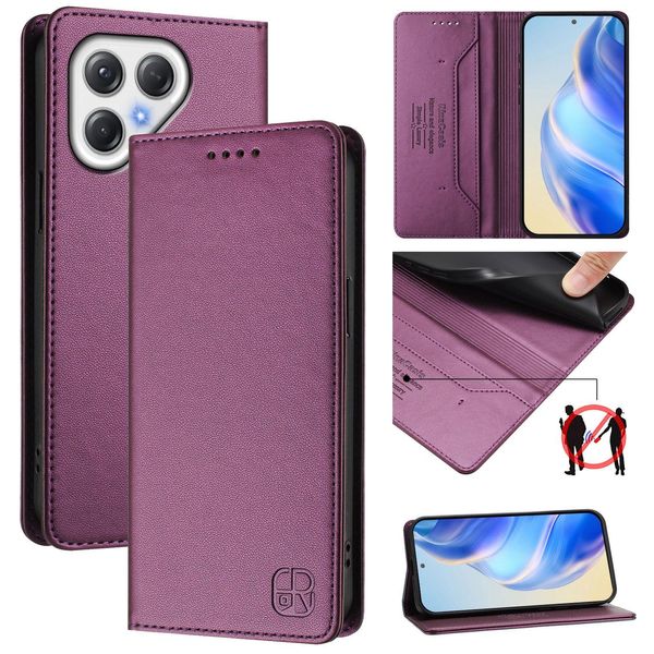 Custodia In Pelle Per Tecno Pova 7 4G, Flip Case Con Slot Per Carte, Portafoglio E Supporto Viola-image