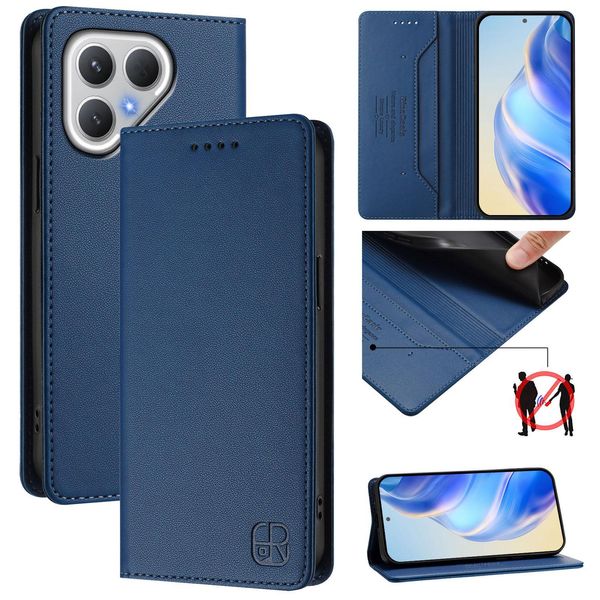Custodia In Pelle Per Tecno Pova 7 Curve 5G 2025, Flip Case Con Slot Per Carte, Portafoglio E Supporto Blu-image