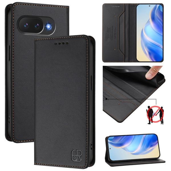 Custodia In Pelle Per Google Pixel 10A, Custodia Flip Con Slot Per Carte, Portafoglio E Supporto Nero-image