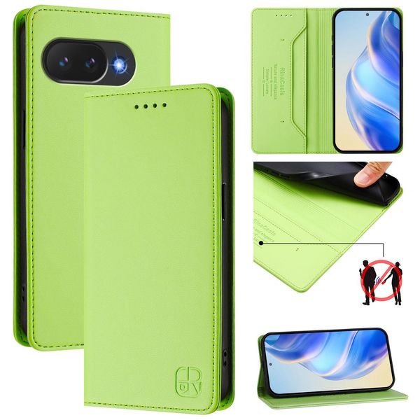 Custodia In Pelle Per Google Pixel 10A, Flip Case Con Slot Per Carte, Portafoglio E Supporto Verde-image