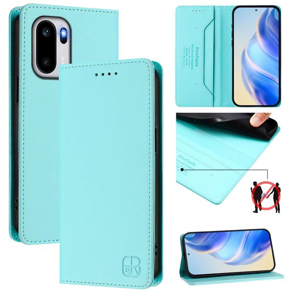 Custodia In Pelle Per Oneplus Ace 6, Flip Case Con Slot Per Carte, Portafoglio E Supporto Turchese-image