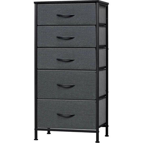 Mobile Da Soggiorno Zyrell - Cassettiera Industriale Con 5 Cassetti In Tessuto - Marrone Rustico/Nero - 45,5×30×95,5 Cm-image