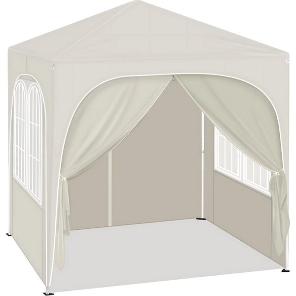 Gazebo Da Giardino Pieghevole 2X2 M - Con Pareti Laterali - Regolabile In Altezza - Gazebo Pop-Up - Impermeabile E Protetto Dai Raggi Uv - Beige/Bianco - Per Giardino E Uso Esterno-image