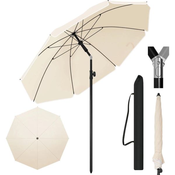Ombrellone Rotondo - Per Balcone, Spiaggia O Giardino - Regolabile E Inclinabile Di 45° - Resistente Ai Raggi Uv E Idrorepellente - Beige - 175 Cm-image