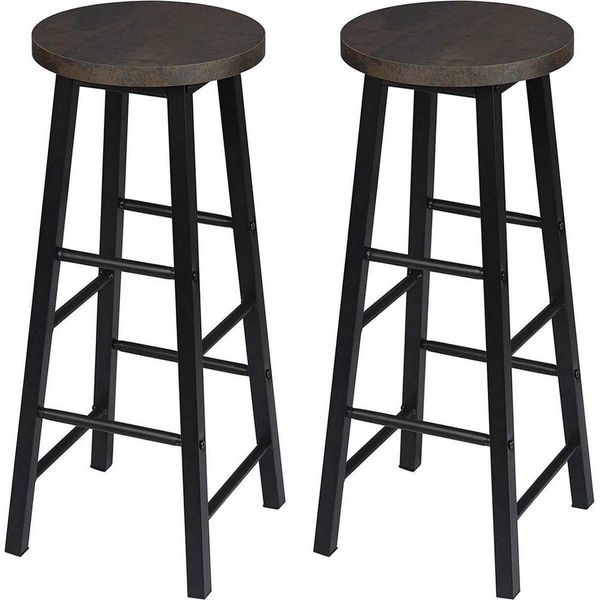 Set Di 2 Sgabelli Da Bar - Altezza Della Seduta 71 Cm - Look Ruggine - Senza Schienale - Struttura In Acciaio E Seduta In Mdf-image
