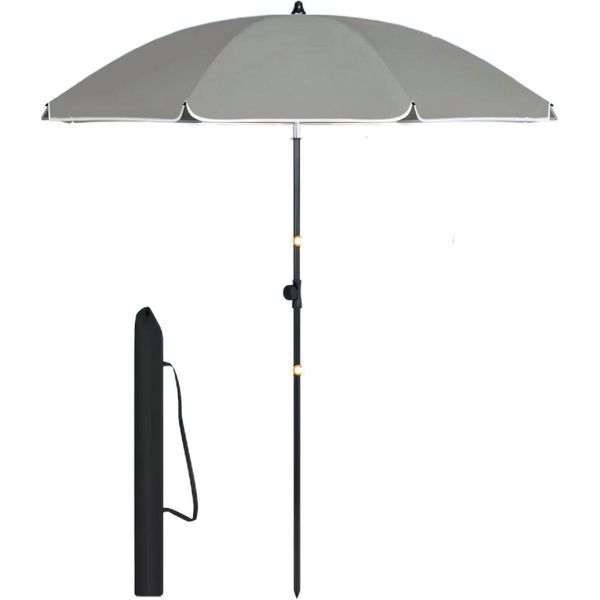 Ombrellone Rotondo - Per Balcone, Spiaggia O Giardino - Regolabile E Inclinabile Di 45° - Resistente Ai Raggi Uv E Impermeabile - Grigio Scuro - 195 Cm-image