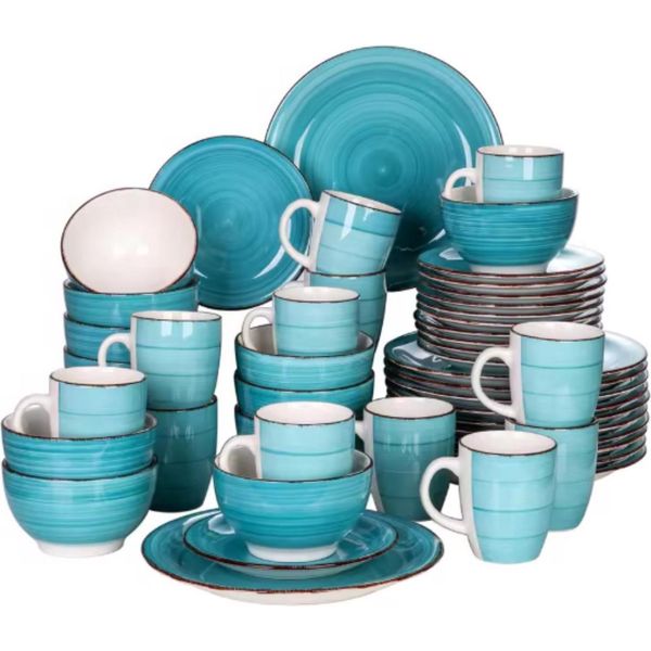 Noble Serviesset - Servizio Da Tavola - 12 Persone - 48 Pezzi - Ceramica - Piatti Piccoli - Blu, Design Elegante-image